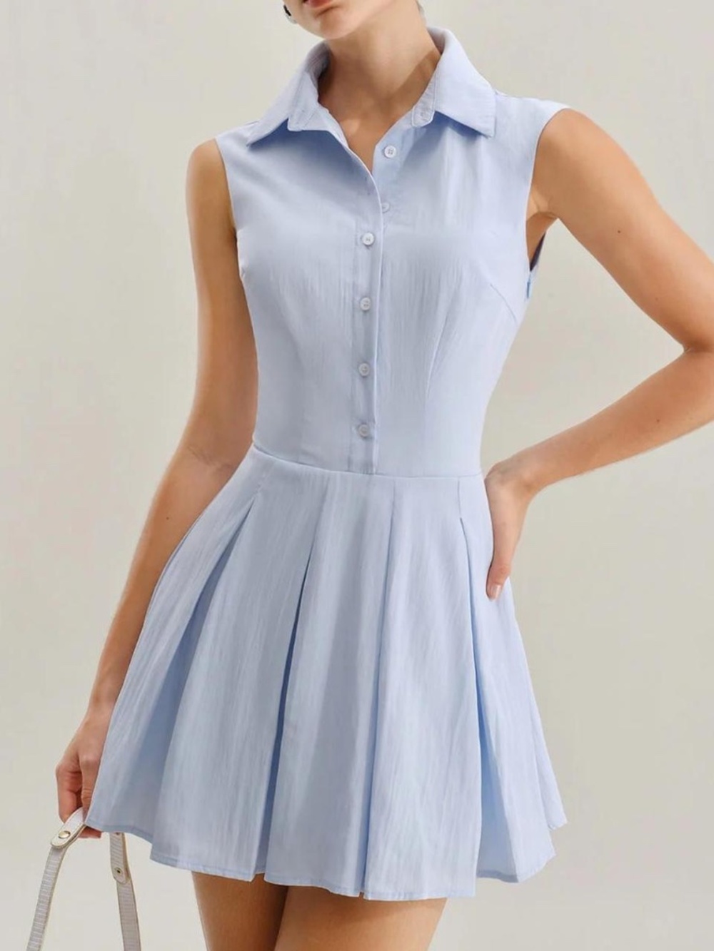 RIHOAS Blue Button A-Line Sleeveless Pleated Mini Dress
